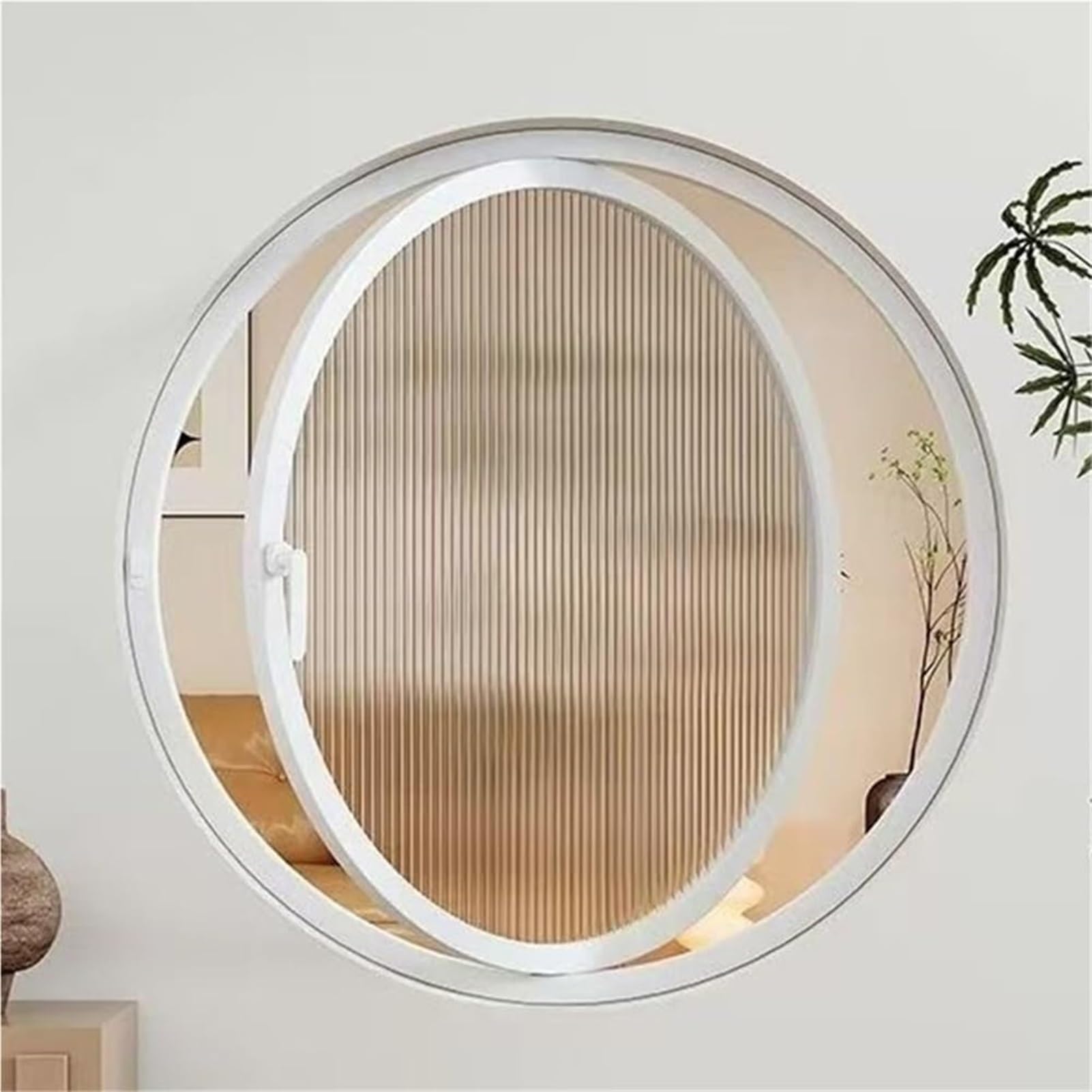 Finestra A Battente Girevole Finestra a oblò rotonda girevole ad asse centrale, finestra di ventilazione con vetro temperato a strisce per la privacy, per bagno, camera da letto, soggiorno(40cm/15.7")