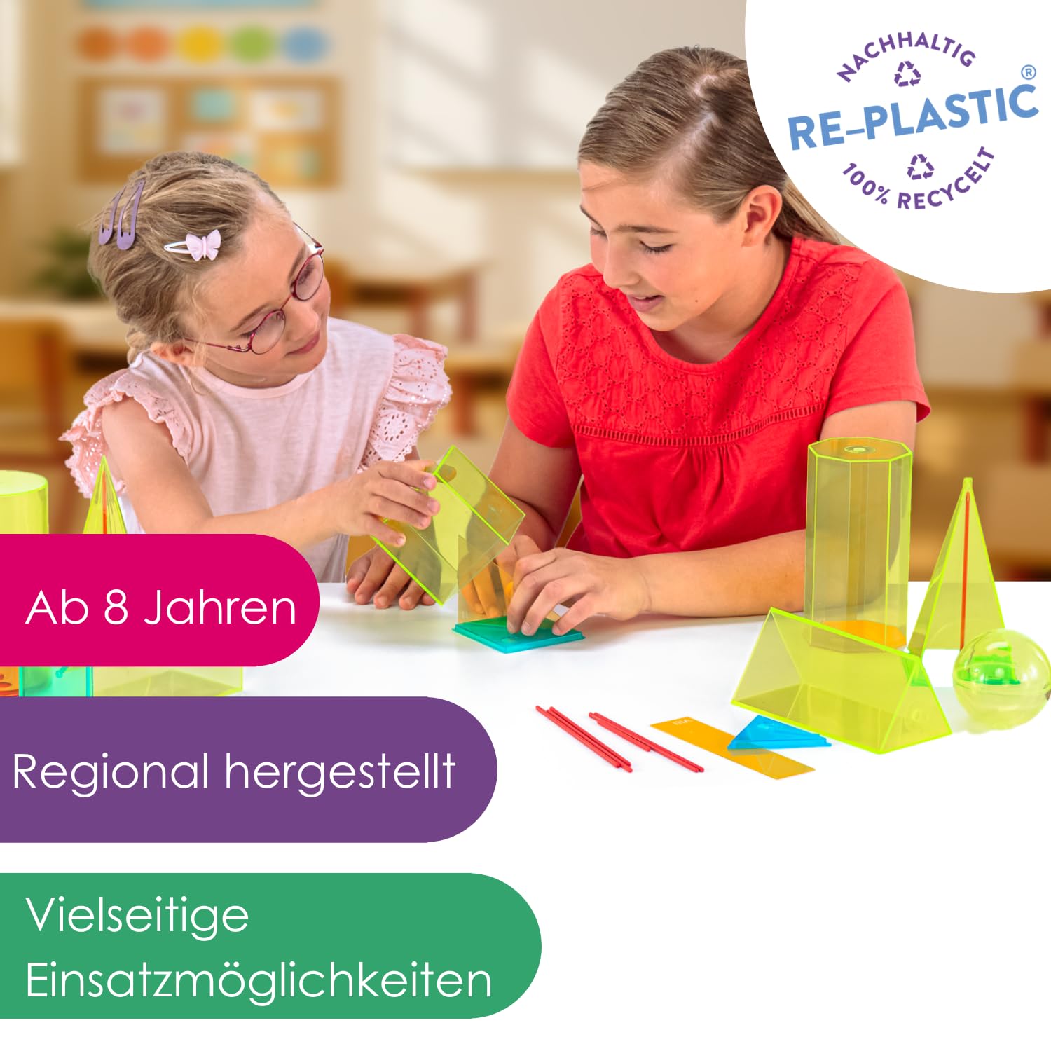 WISSNER aktiv lernen - Körperformensatz 15cm 10 Geokörper mit Schnitten und Mittelachsen (38 Teile) – RE-Plastic