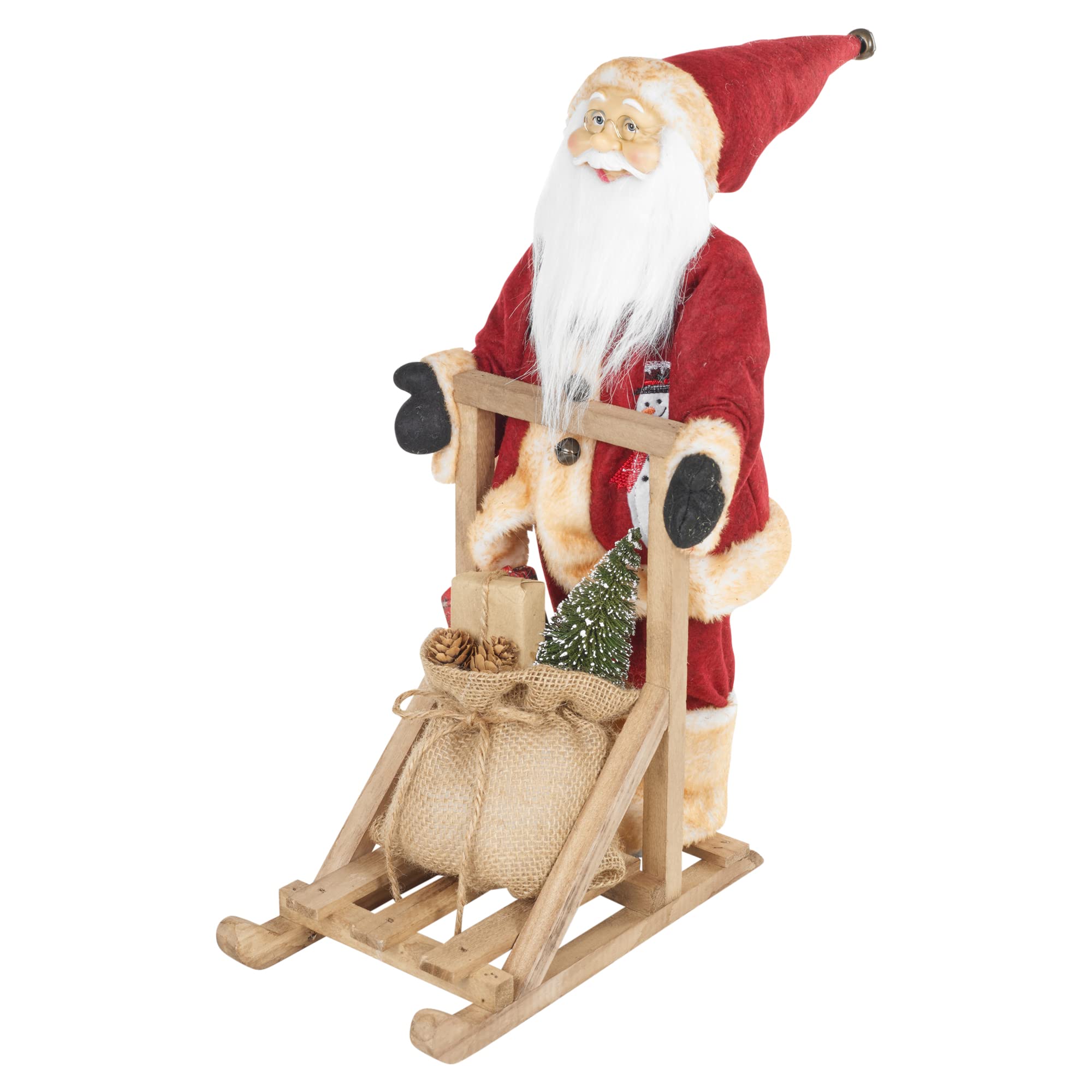 Urbnliving Brown Christmas Santa Claus Standing On A Sleigh Figurine Xmas Tree Decoration (Brown)