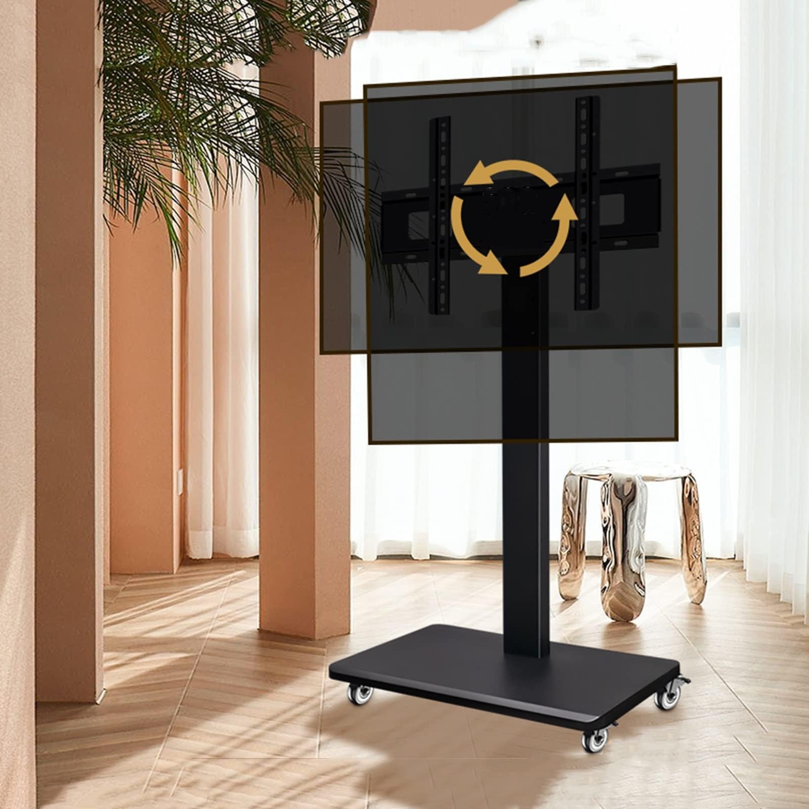 HPTHLY Mobile Stand - Rolling Tv Stand For 32-60 Inch Screens, Supports Up To 50Kg/110Lbs Tv Stand, Horizontal And Vertical Screen Switching 0-90° Mobile Tv Cart, Max Vesa 440X420Mm