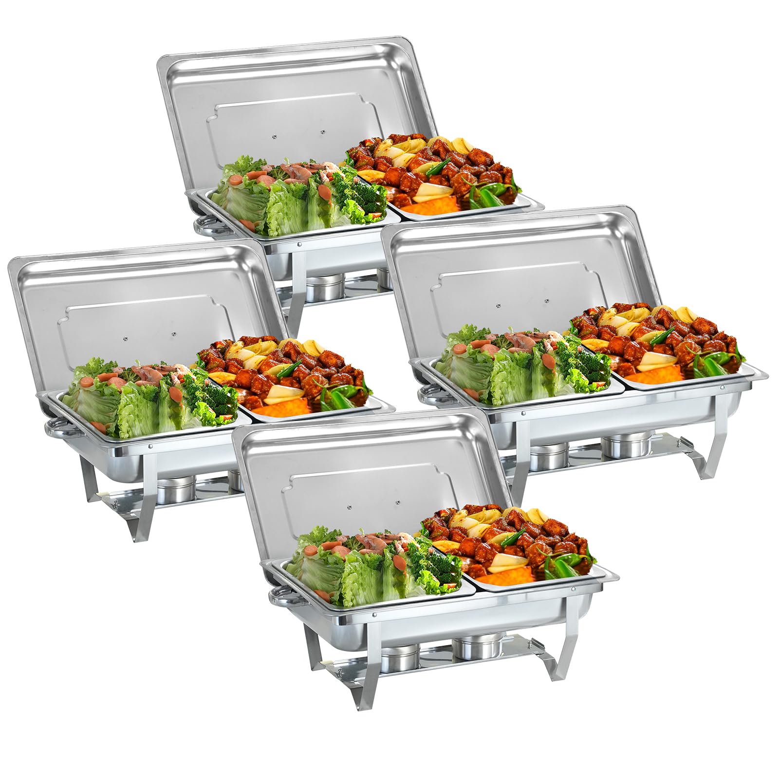9L Acciaio Inox Rettangolari Catering Server, 2 Pezzi Set Buffet Scaldavivande, Buffet Server Piatti di Servizio, Chafing Dish Catering Buffet Set, per Party, Feste, Matrimoni, Banchetti, Argento