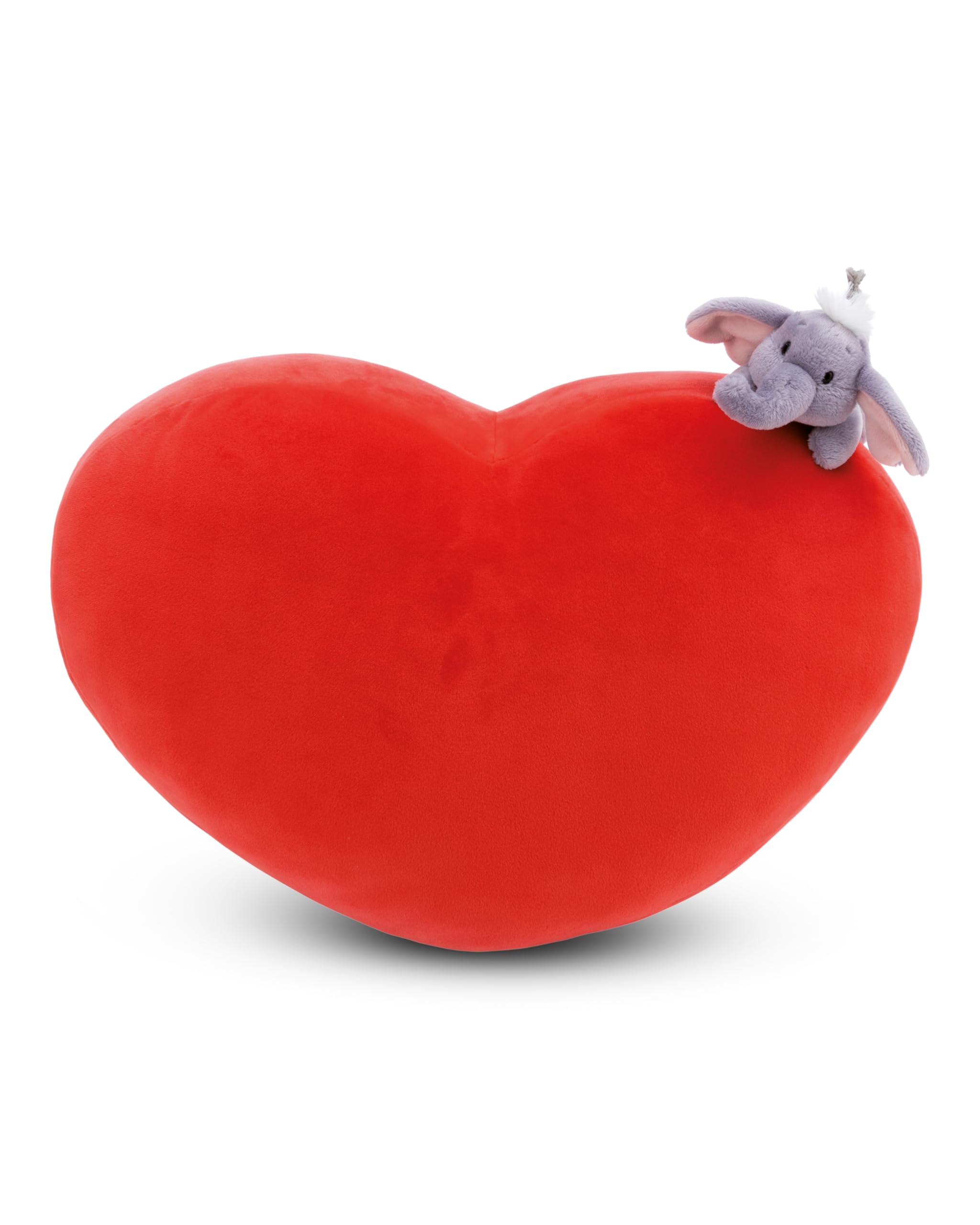 Kissen Love Elefant herzförmig 42x27cm mit Kuscheltier Elefant 12cm rot - Flauschiges Kuscheltierkissen für Jungen, Mädchen, Babys und Kuscheltierliebhaber; ideal für Zuhause oder Kindergarten