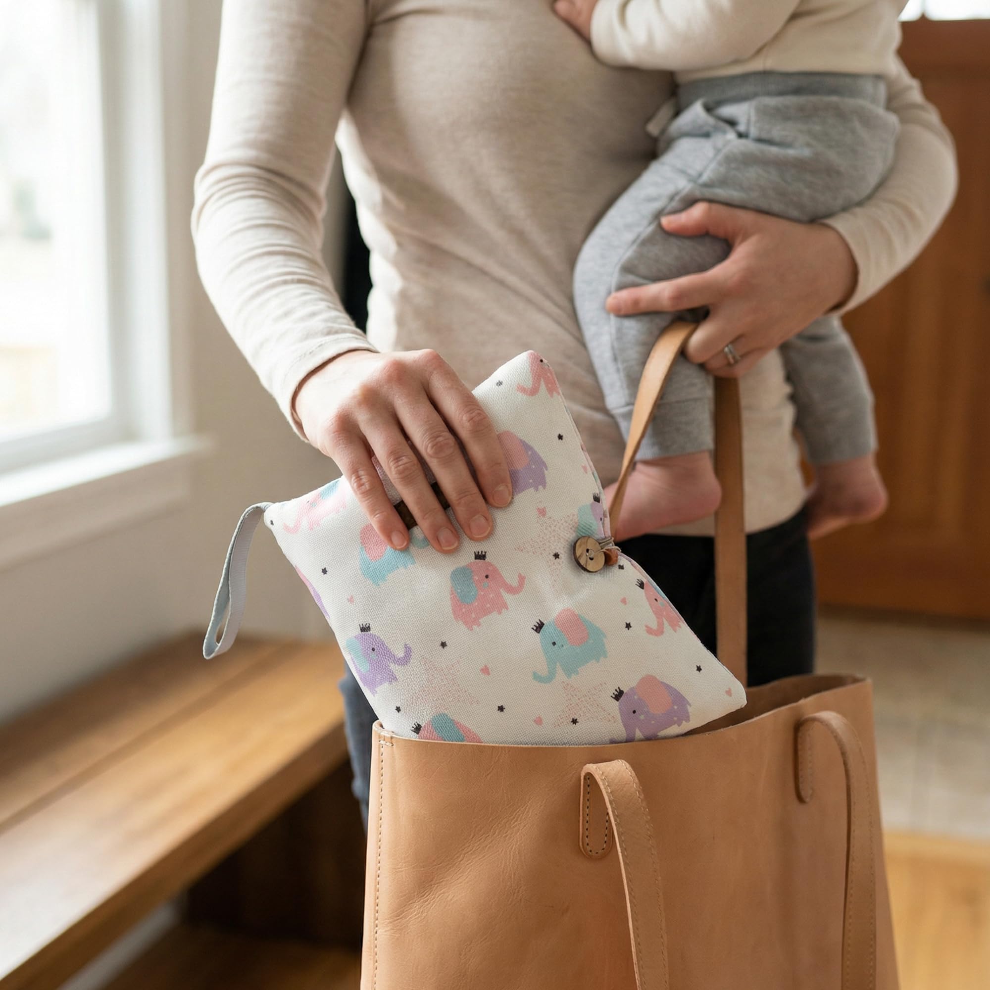 HAMUR - Organizador de bolsas de bebé, bolsa de pañales portátil para carriola de bebé, unisex, plegable, accesorios para bebé recién nacido, bolsa de transporte para niños y niñas (elefante)