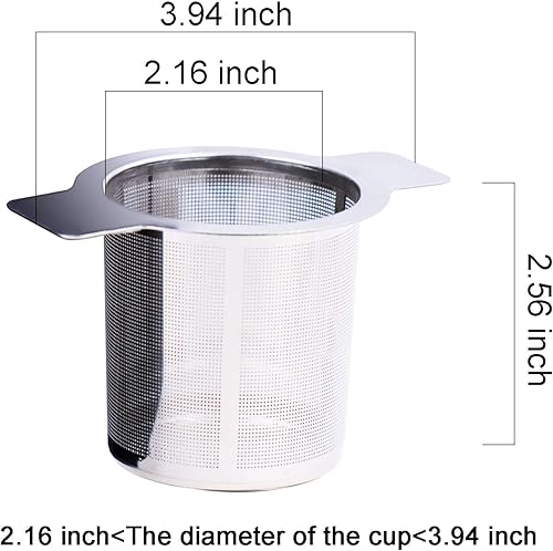 Miniatura 2 de TOSSOW-188 Infusor de té de acero inoxidable Filtro de agua con doble asa para colgar en teteras, tazas, tazas para remojar té y café de hojas