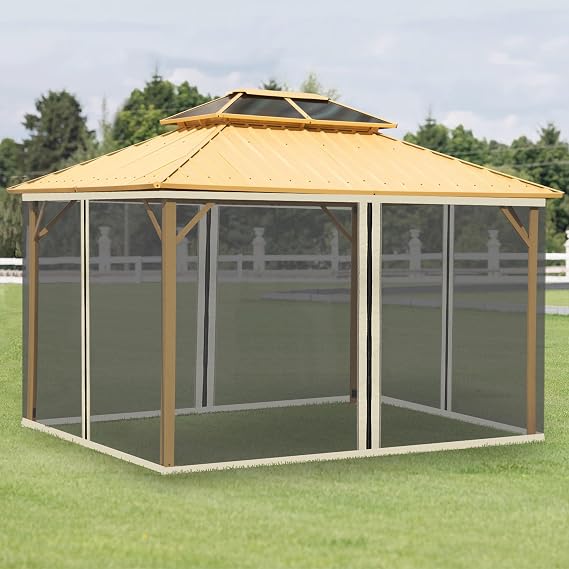 Outsunny 10' x 13' Universal Replacement Mesh Sidewall Netting for Patio Gazebos and Canopy Tents with Zippers, (Sidewall Only) Beige, Black