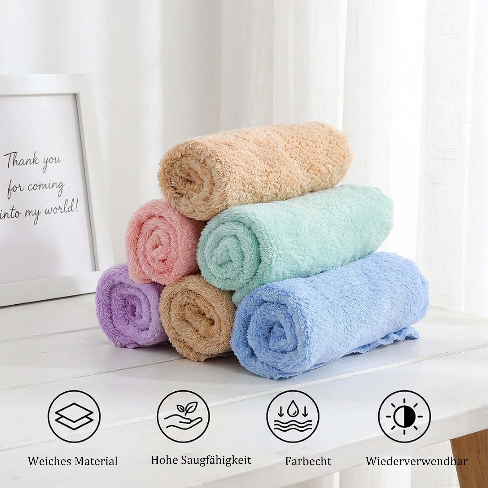 Juego de 10 toallas pequeñas de forro polar coral, sin pelusas, absorbentes, para cara, cocina, baño, 25 x 25 cm