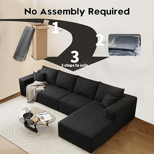 Miniatura 49 de Sofá seccional modular Cloud de 107.5 pulgadas con diván en forma de L, sofá modular moderno con asiento profundo, sofás tapizados para sala de