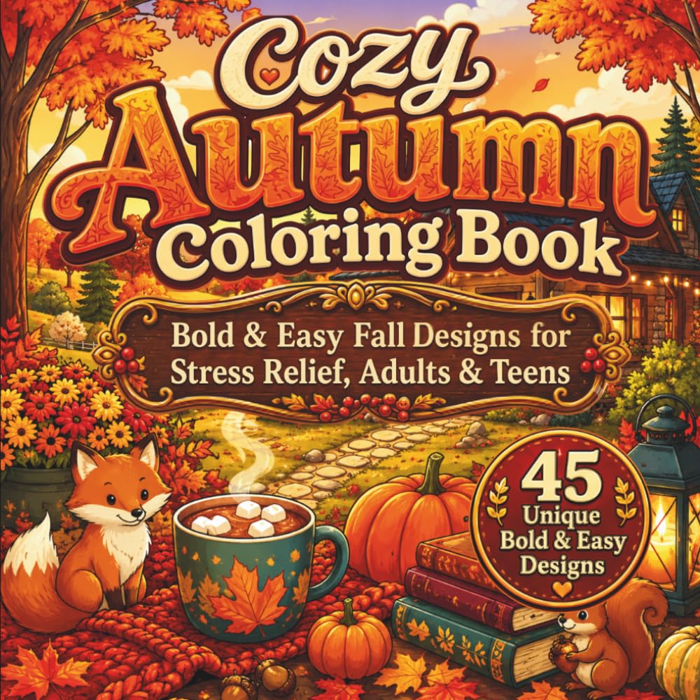 Cozy Autumn Coloring Book: Bold & Easy Fall Designs for Stress Relief, Adults & Teens