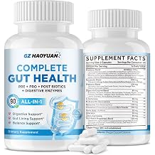 All-in-1 Gut Health with Probiotics, Prebiotics, Postbiotics & Digestive Enzymes for Women & Men, Complete Gut Health & Digestive Support Supplement, Immune Health Support, 90 Capsules