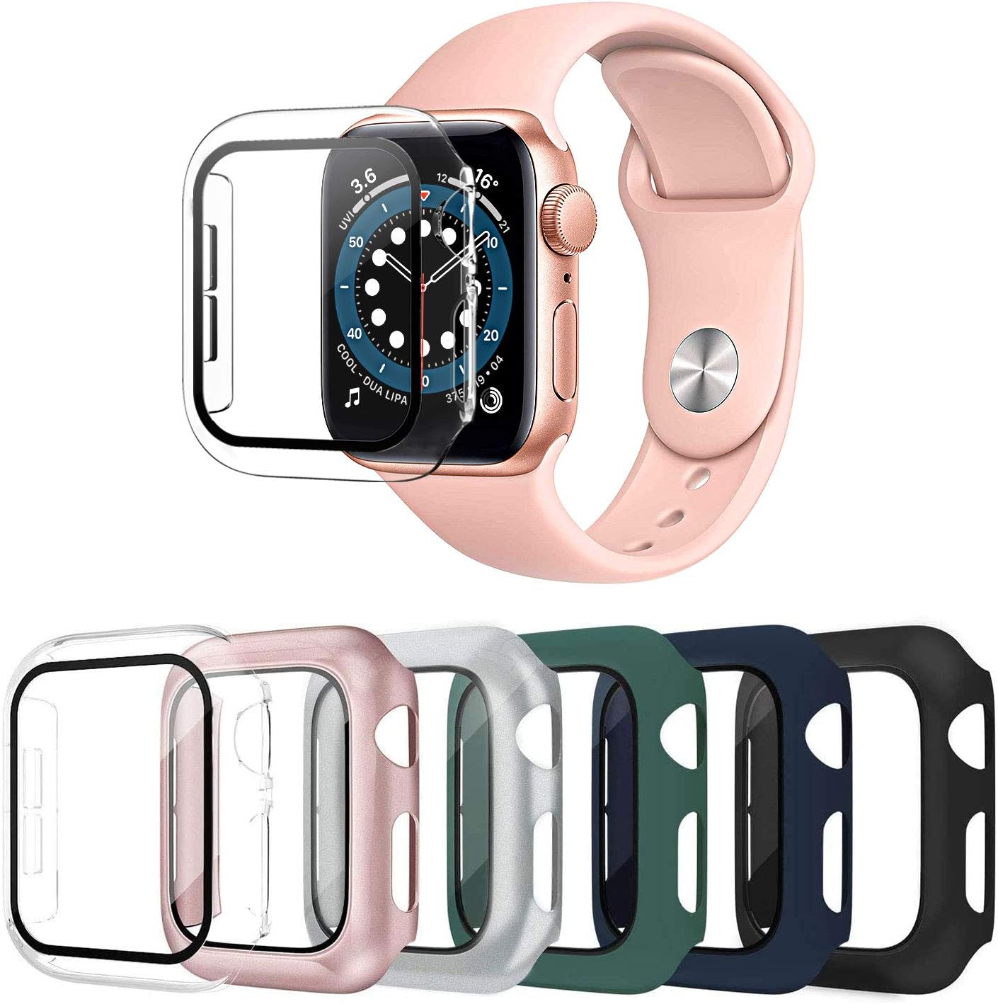 OMEE 6 Pack Case Compatible with Apple Watch Series 6/SE/Series 5/Series 4  44mm with Built in Tempered Glass Screen Protector, Overall Protective Hard  PC Case Ultra-Thin Cover : Cell Phones \u0026 Accessories