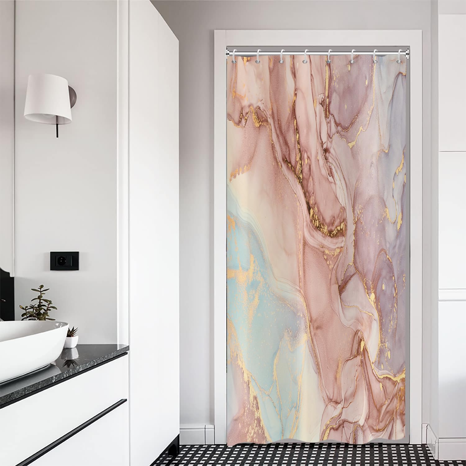 ASDCXZ Shower Curtain Marble 120x200 cm, Modern Abstract Gold Orange Purple Marble Optic Texture Washable Fabric Shower Curtains Polyester Textile Waterproof Shower Curtain for Bathtub with 8 Hooks