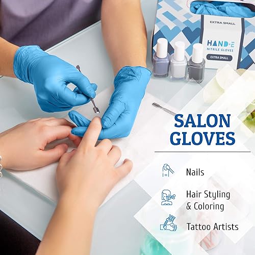 Miniatura 6 de HandE Touch - Guantes desechables de nitrilo gris, sin polvo, sin látex, Azul