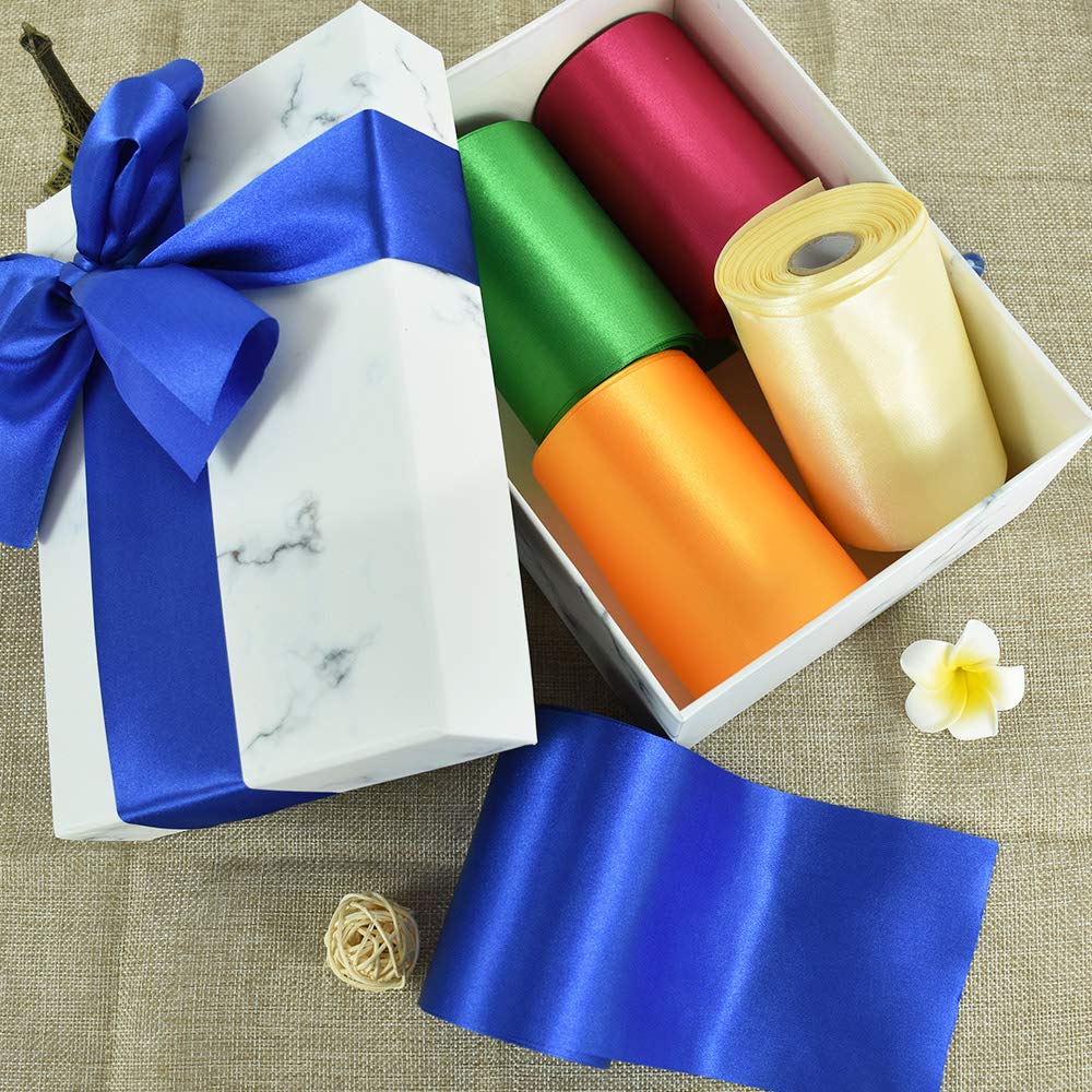 TONIFUL Breed goudgeel satijnlint van effen stof 5 cm x 23 m voor geschenkverpakking, knutselen, stoelsjerp, eeuwige bloemen, uitnodigingskaarten, haarstrikken, naaien, feest, bruiloft decoratie