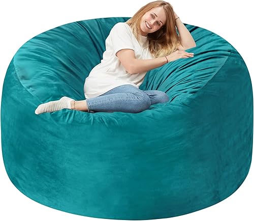 Miniatura 90 de Homguava Sillón tipo puf de 4 pies: Pufs de 4' con espuma viscoelástica rellena, grandes sillones tipo puf, sofá suave con funda de terciopelo Negro
