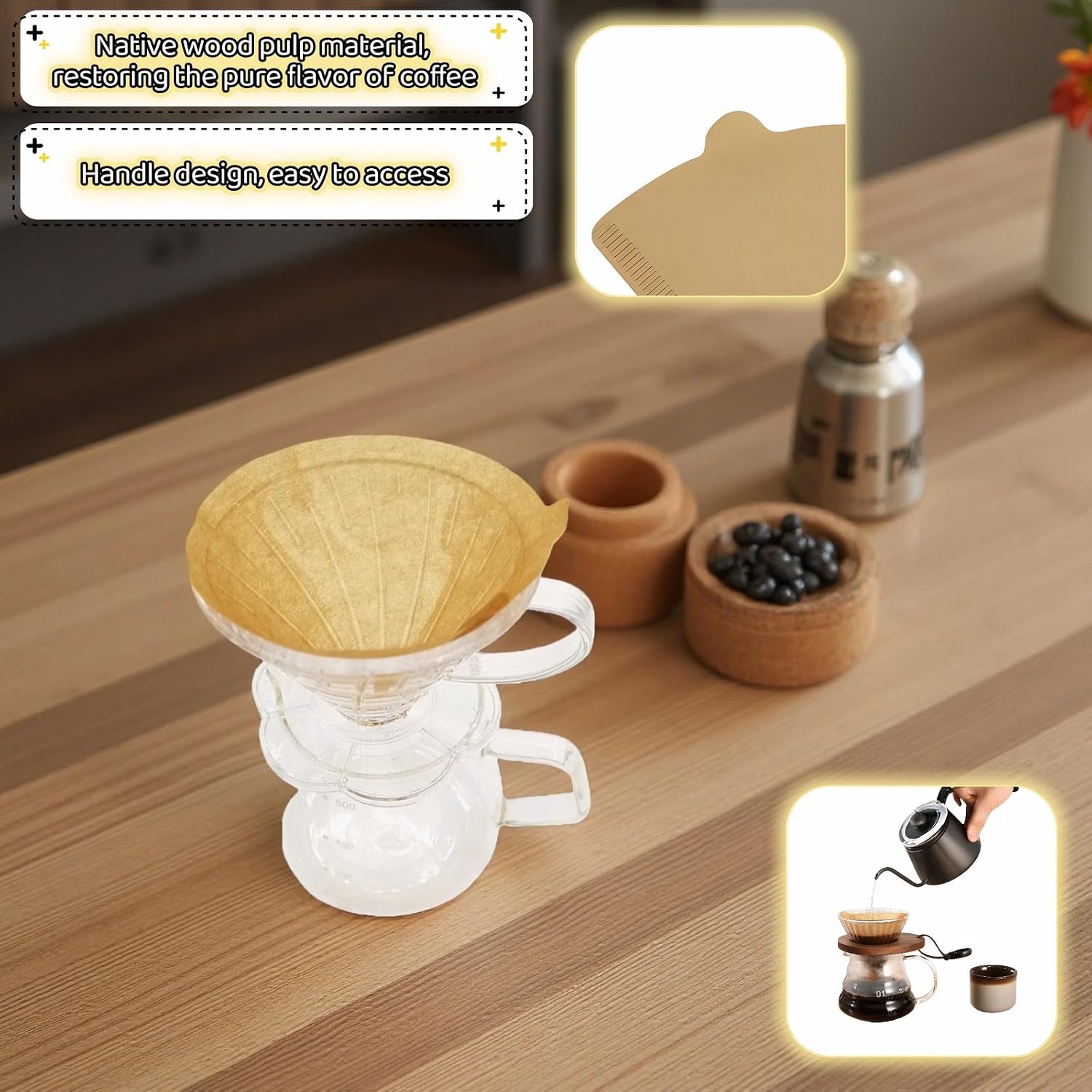 100 Count #4 Cone Coffee Filters Unbleached Natural Paper, No Burst Disposable Filters for Pour Over & Drip Coffee Makers, Fits 2-4 Cup Machines, Tear-Resistant, Compostable, Chlorine-Free & BPA-Free
