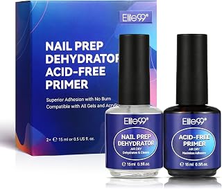 Elite99 Professional Gel Nail Polish Primer, 2Pcs 15ml Acid Free Natural Nail Prep Dehydrate, Air Dry Superior Bonding Primer for Acrylic Powder Supplies Set