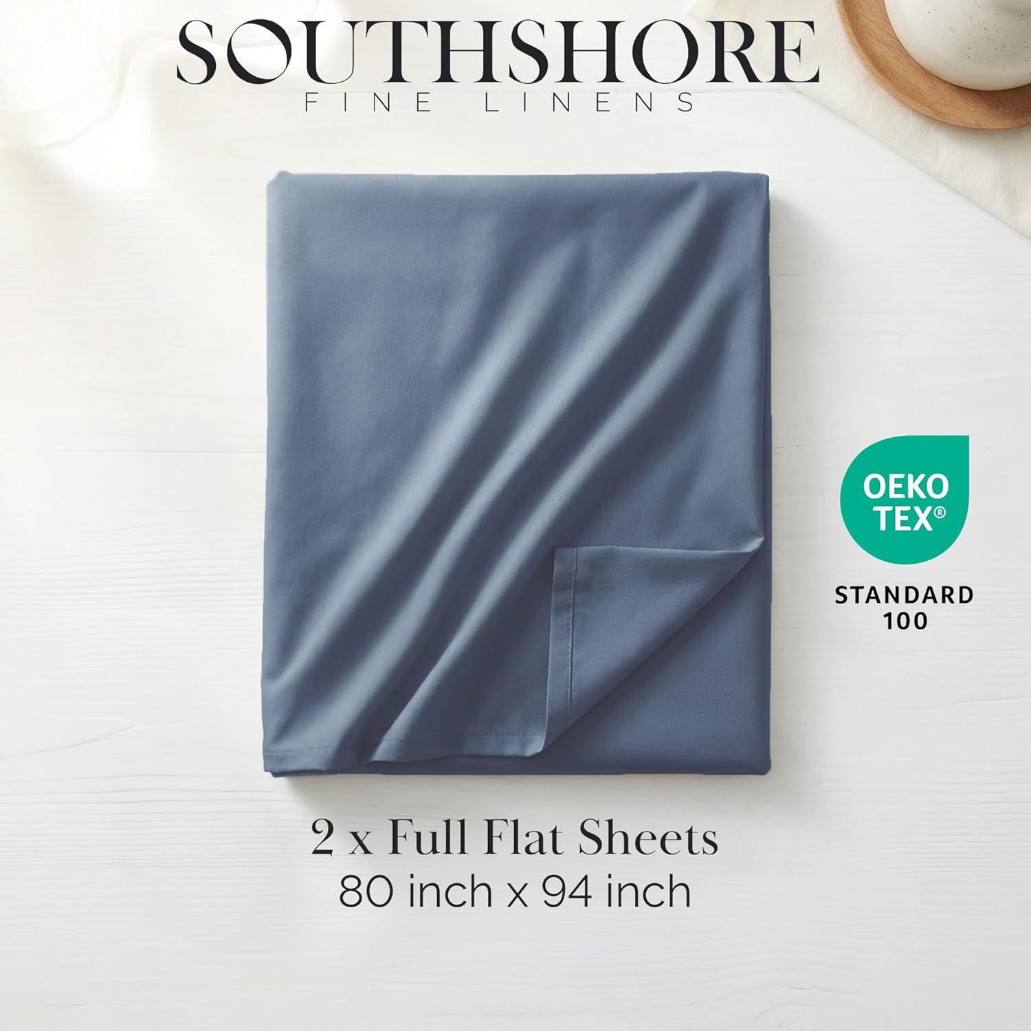 Southshore Fine Living, Inc. 2-Pack Flat Sheets Only, Full Size Premium Bedsheets, 80" x 94" Full-Size Top Sheet Stays Tucked on Deep Mattresses, Set of 2 Flat Bed Sheets, Coronet Blue