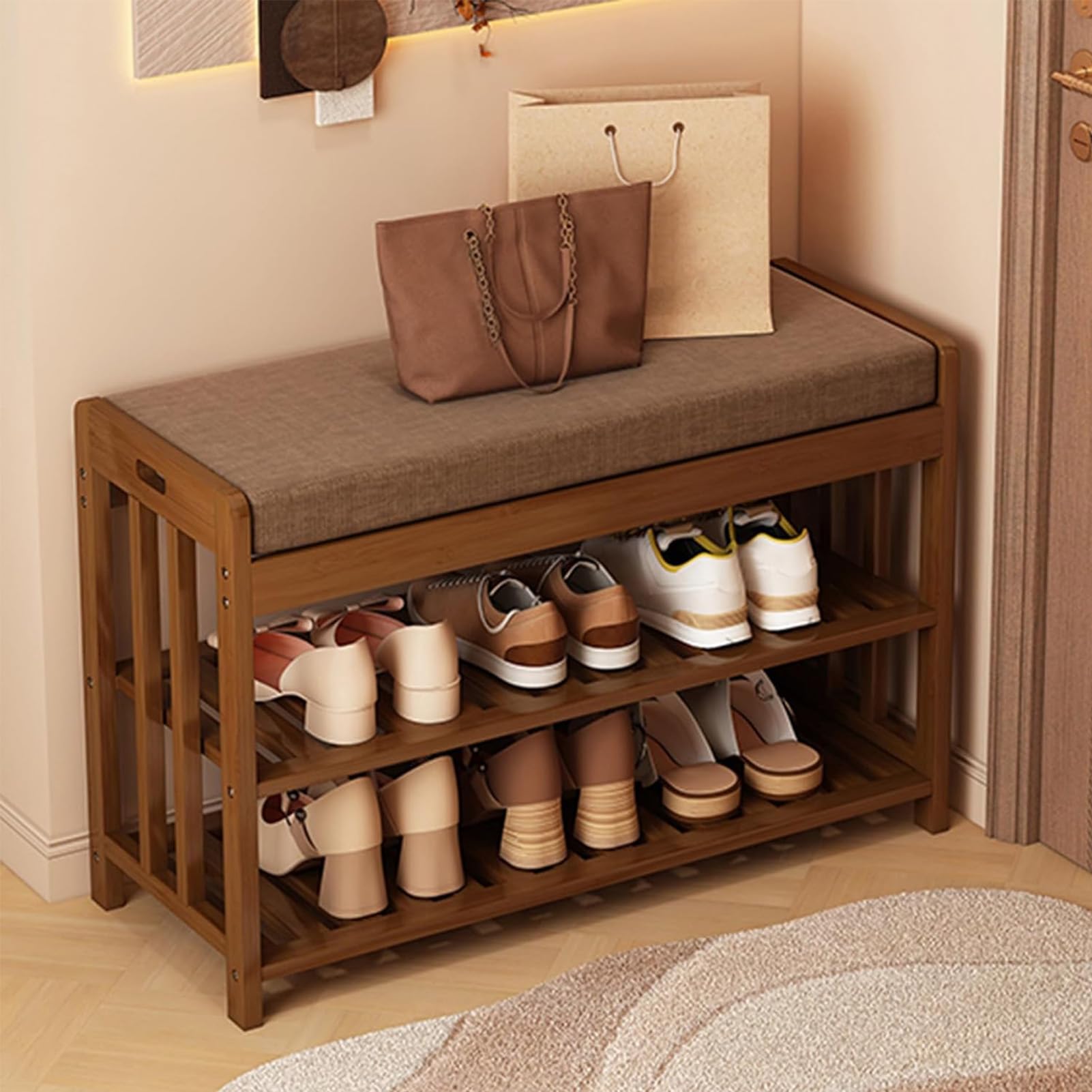 Organizator na buty z bambusa, ławka butów przy wejściu,60cm/23.6in