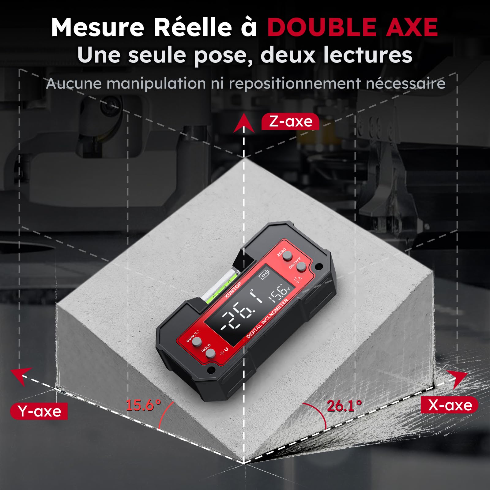 XUNTOP Inclinomètre Numérique Double Axe LED Rechargeable - Niveau Électronique Professionnel à Haute Précision avec Base Magnétique et Niveau à Bulle Intégré pour Chantier, Menuiserie, Bricolage