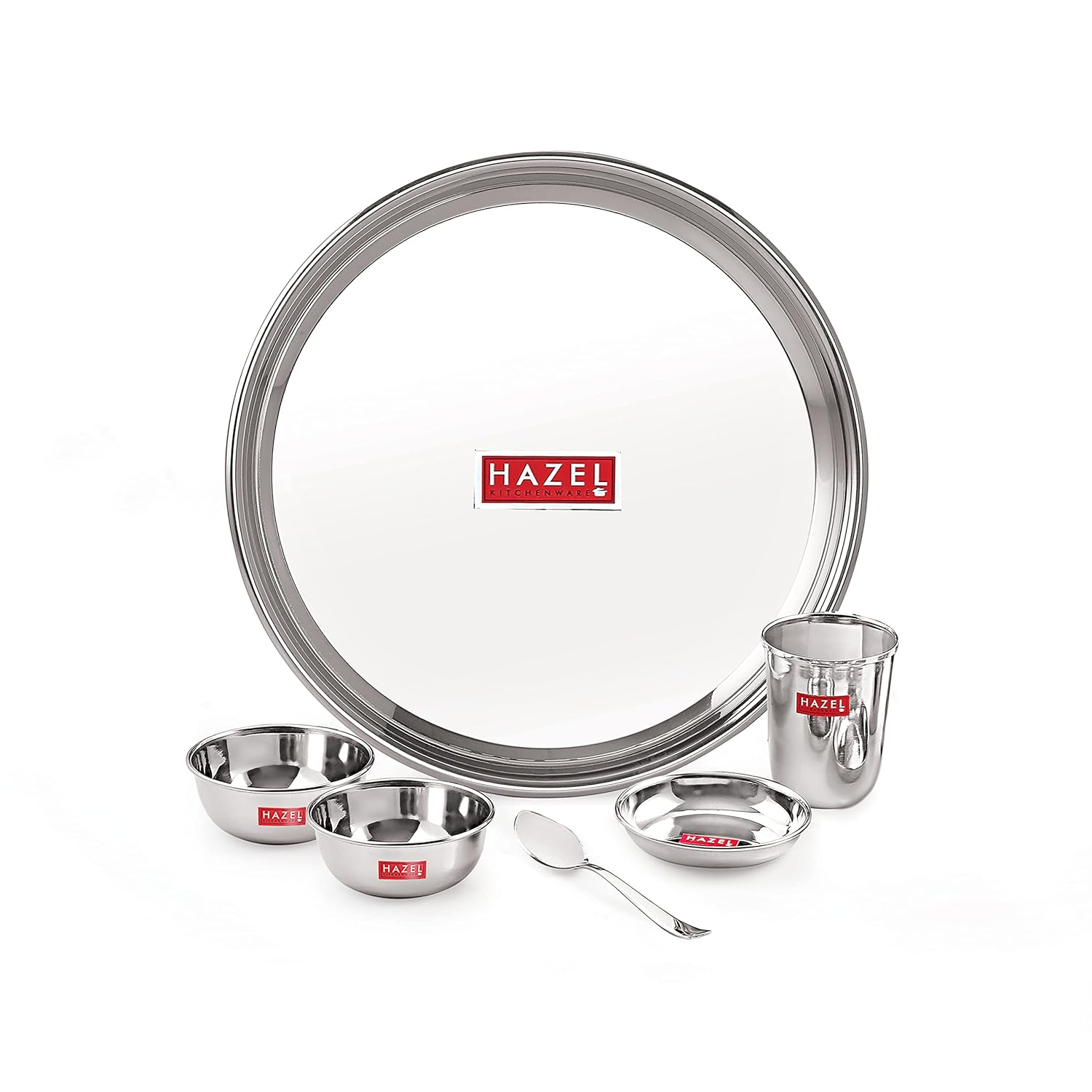 HAZEL Stainless Steel Dinner Set of 6 Pieces Dinner Set Steel (1 Steel Plate, 1 Steel Glass, 1