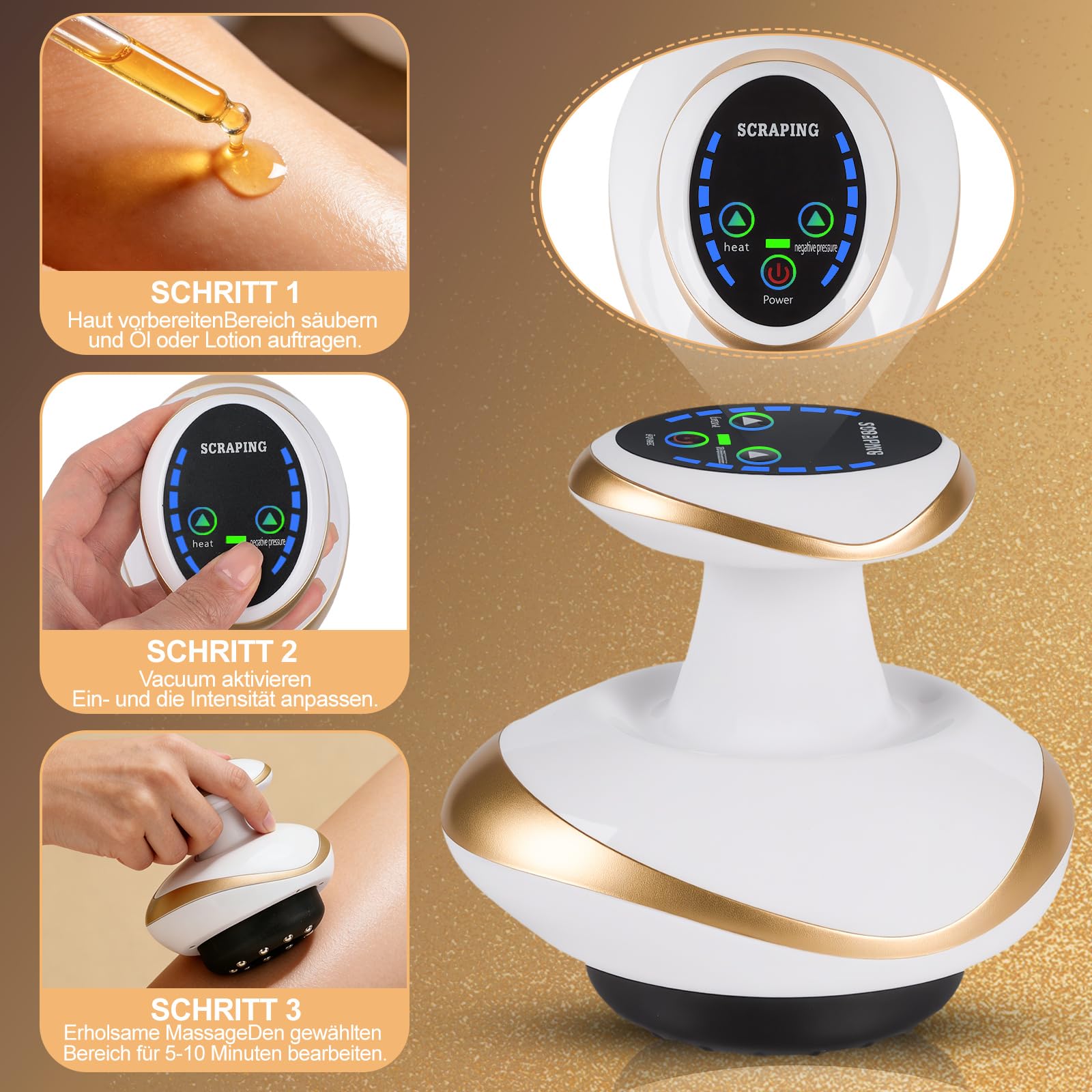 4 in 1 Elektrischer GuaSha Massager - 6 Stufen Anti Cellulite Gerät, Schröpfgerät Elektrisch mit Wärmefunktion, Kabelloses Design Vakuum Massagegerät, Schröpfmassagegerät für Bessere Durchblutung