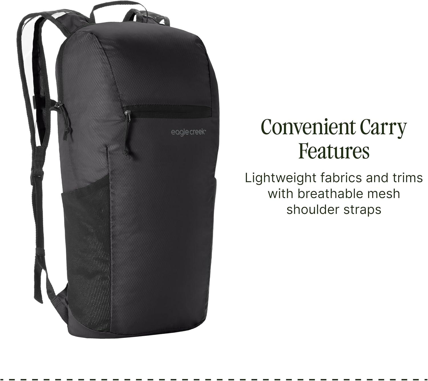 eagle creek Packable Backpack - Compact Multipurpose Water Resistant Breathable Mesh Shoulder Straps - Perfect for Beach Days, Sports, Hiking & Travel -, One Sixe Black