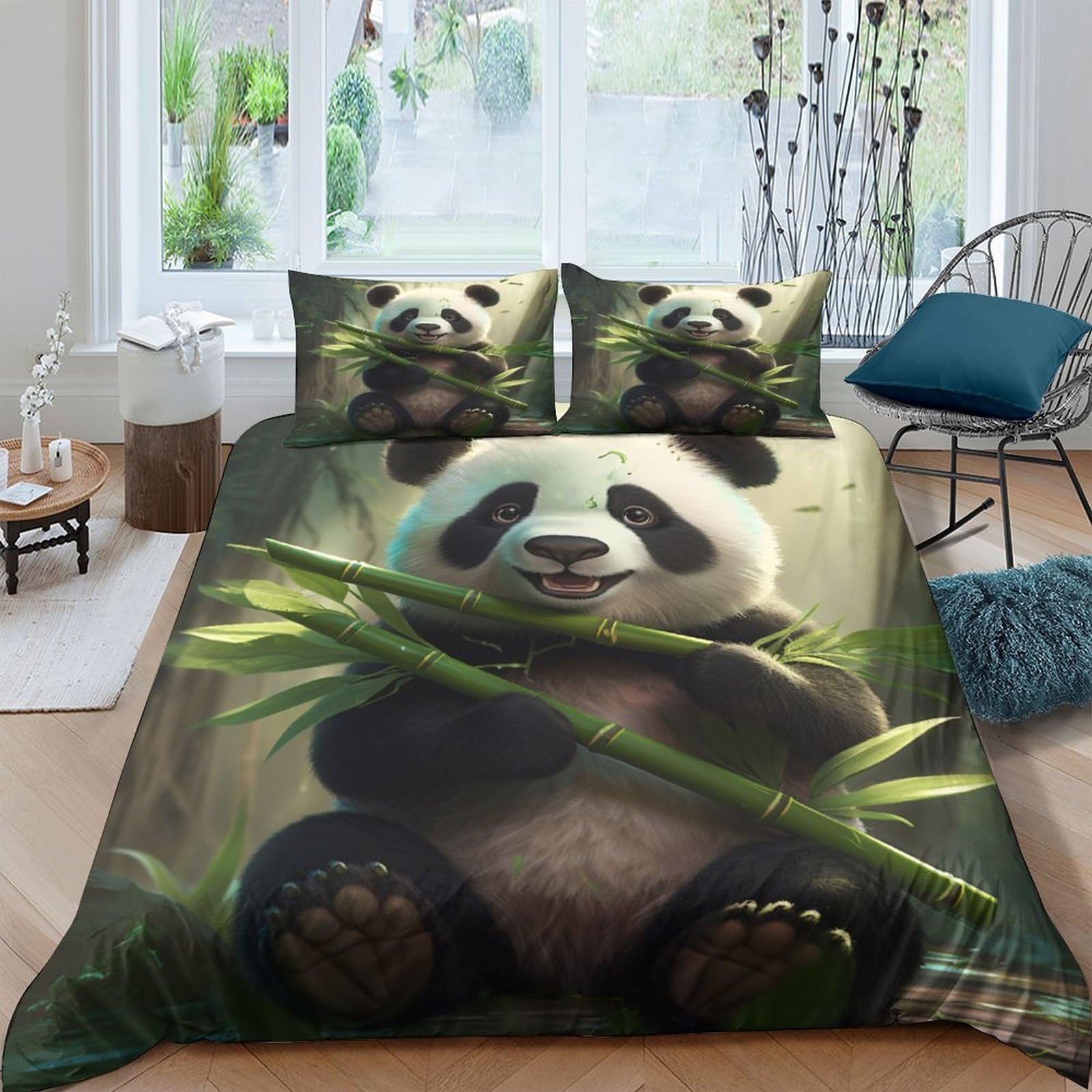 Ctjqhvkz Style-7 3D Printed Cute Panda Fitted Sheet Microfiber Soft Breathable Bamboo Leaves Mattress Cover For Bedroom Dorm Decor Single（135X200cm）