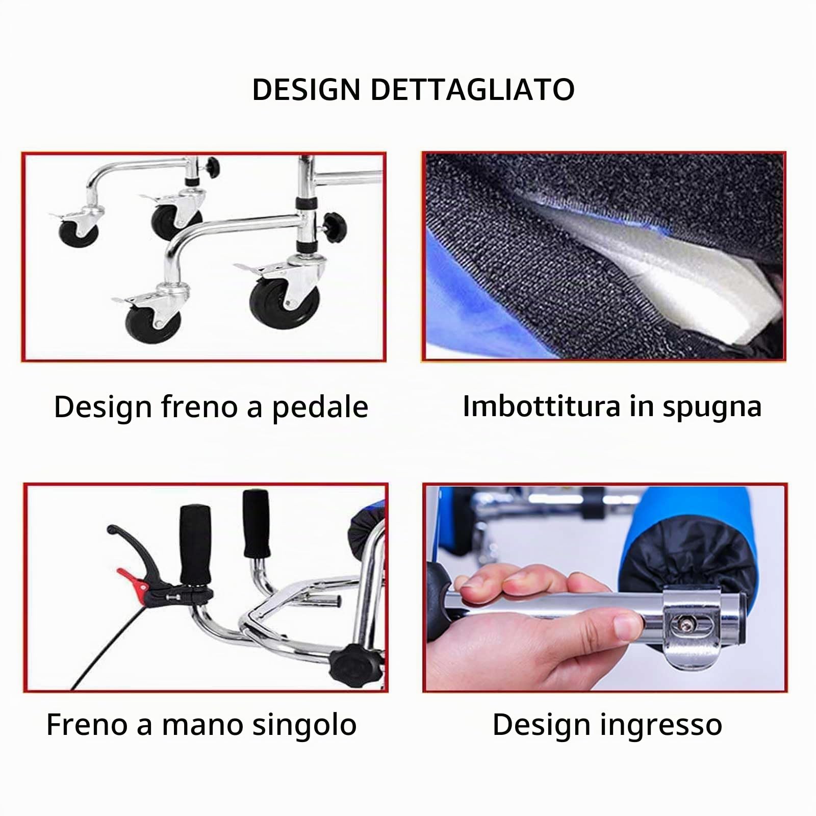 Deambulatore per Anziani con Freno a Mano, Girello Ascellare con Seduta, Altezza e Larghezza Regolabili, Supporto Portatile per Riabilitazione Emiplegia per Esterno e Interno (U-1)