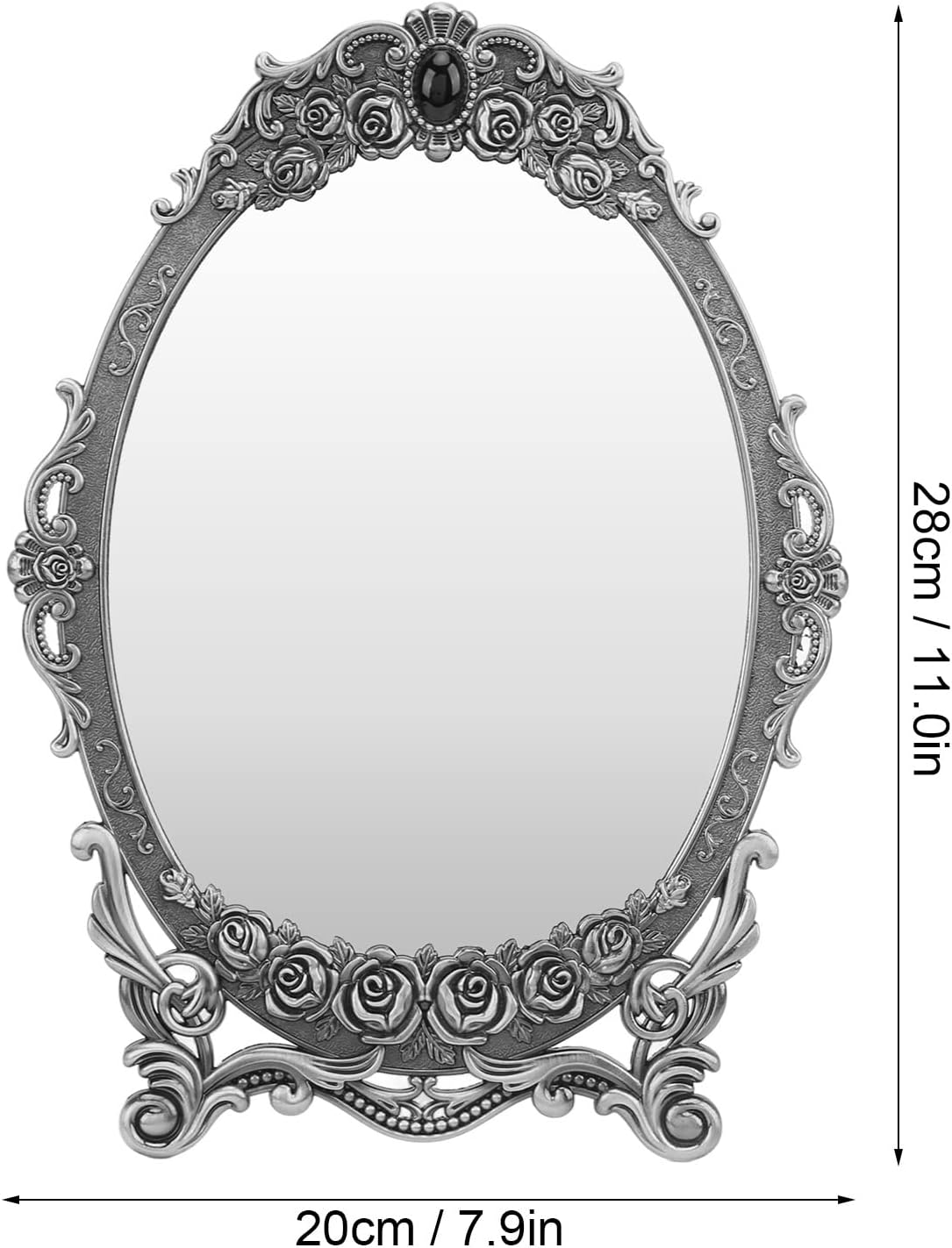 Desktop Cosmetic Mirror, Retro Desktop Makeup Mirror Functional Floral Embossed for Dressers for Gift(Antique tin Mirror)