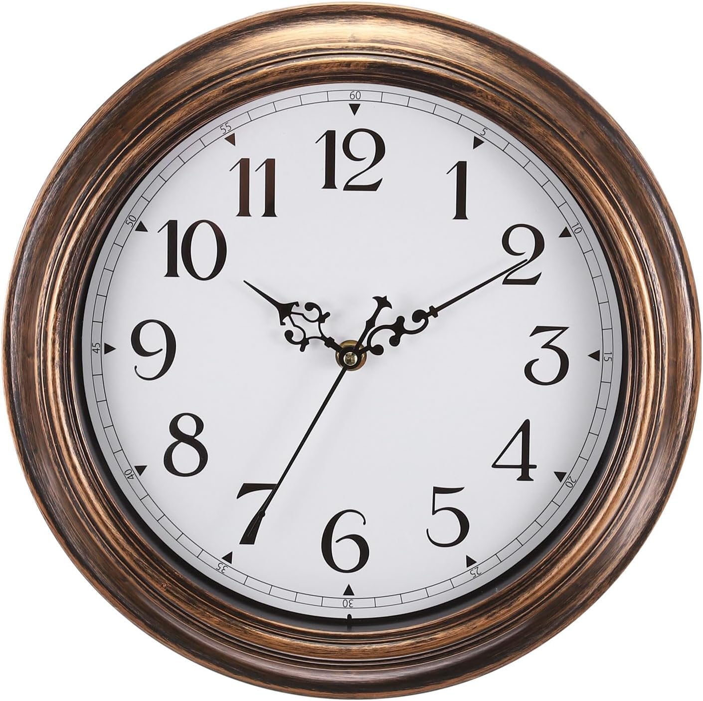 PATIKIL 12 Inch Wall Clock, Battery Operated Silent Non-Ticking Round Wall Clocks Retro Country Clocks Kitchen Vintage Clocks Decorative for Office Bedroom Living Room, Bronze White