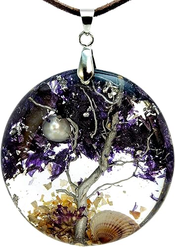 Real Flower Necklace with Dried Root, Purple Petals and Pearls. Dry Petal Necklace. Real Flower Necklace.