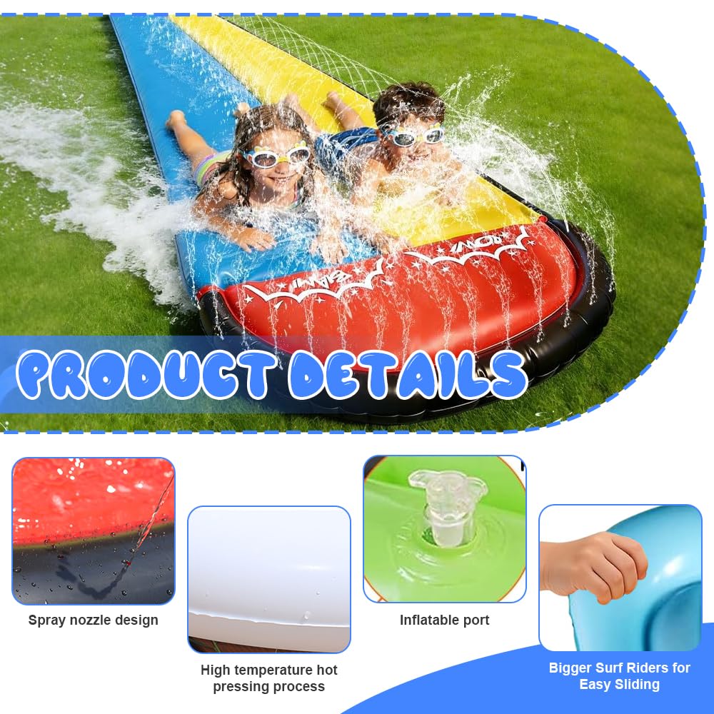 Wasserrutsche Garten 480x140 cm Doppelrutsche mit eingebautem Sprinkler Double Water Slide 2 Bodyboards
