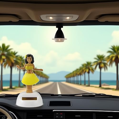 Miniatura 5 de Decoración de tablero de instrumentos de niña bailarín con energía solar verde, figuras de colección de juguetes para decoración de interiores de