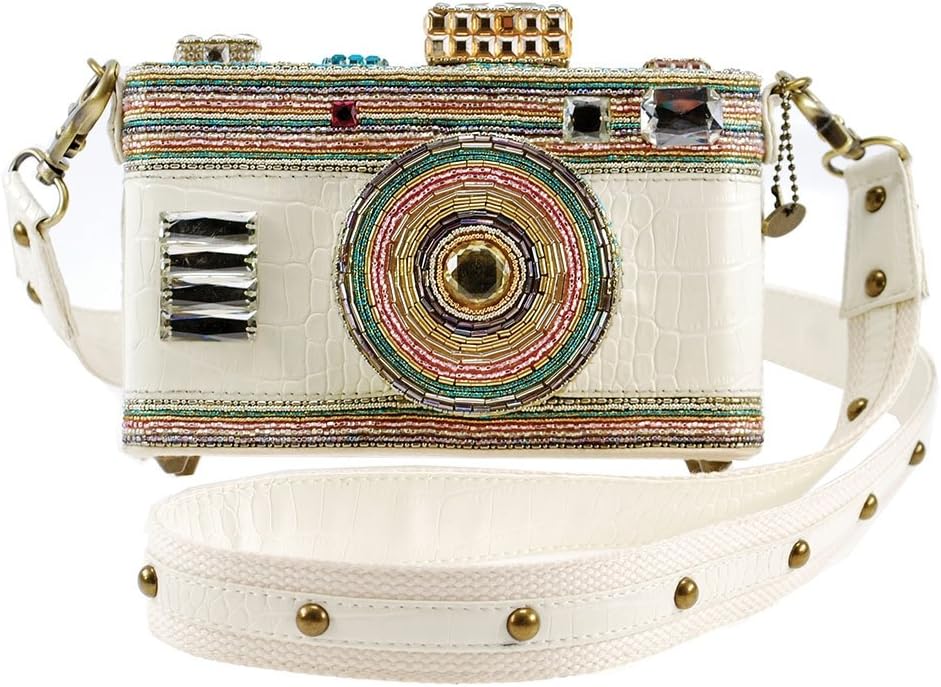 MARY FRANCES In Focus Handbag Beaded Crossbody Camera Handbag