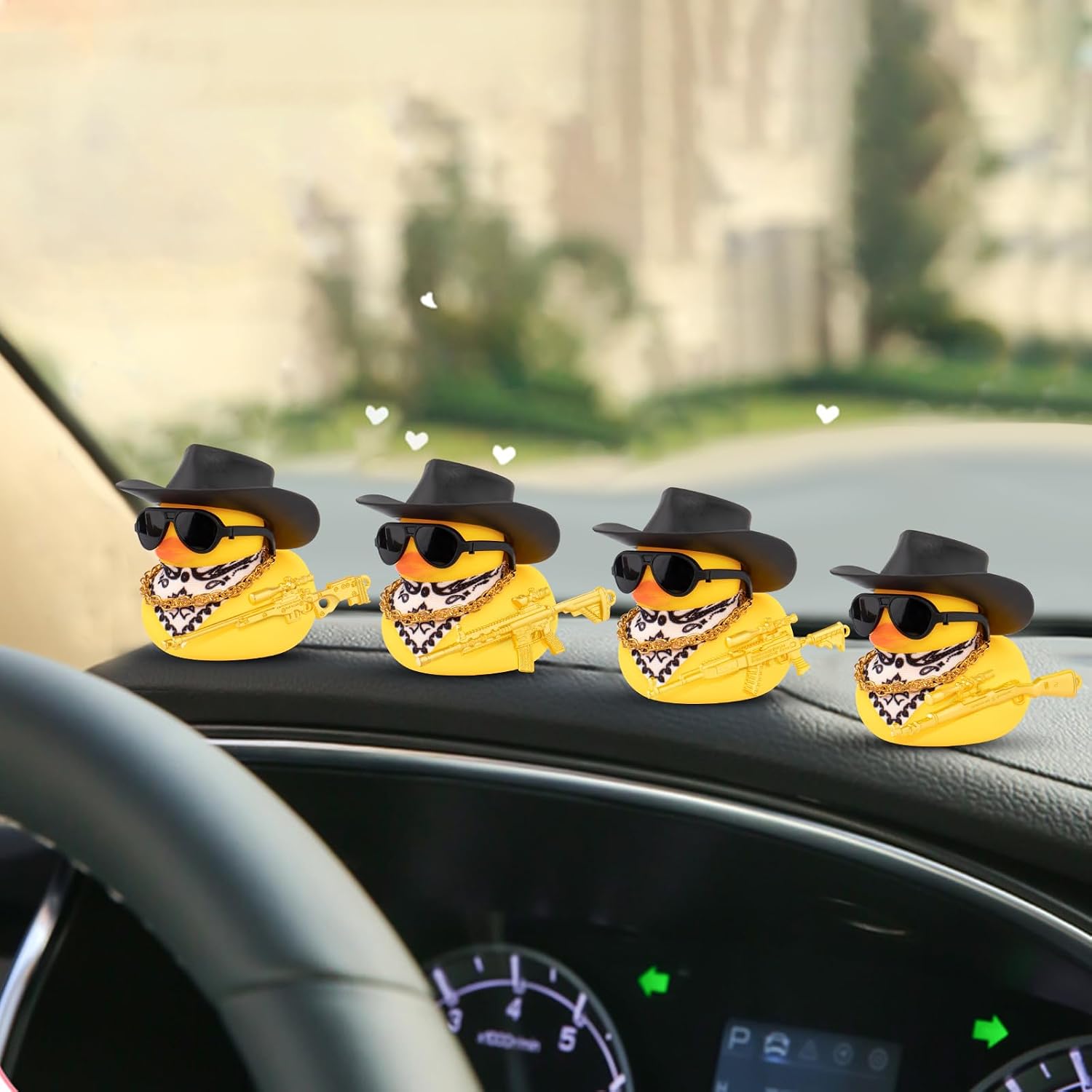 wonuu Car Rubber Cowboy Duck, Ornament Cool Car Accessories Dashboard Decoration Special Prop Necklace, SKS