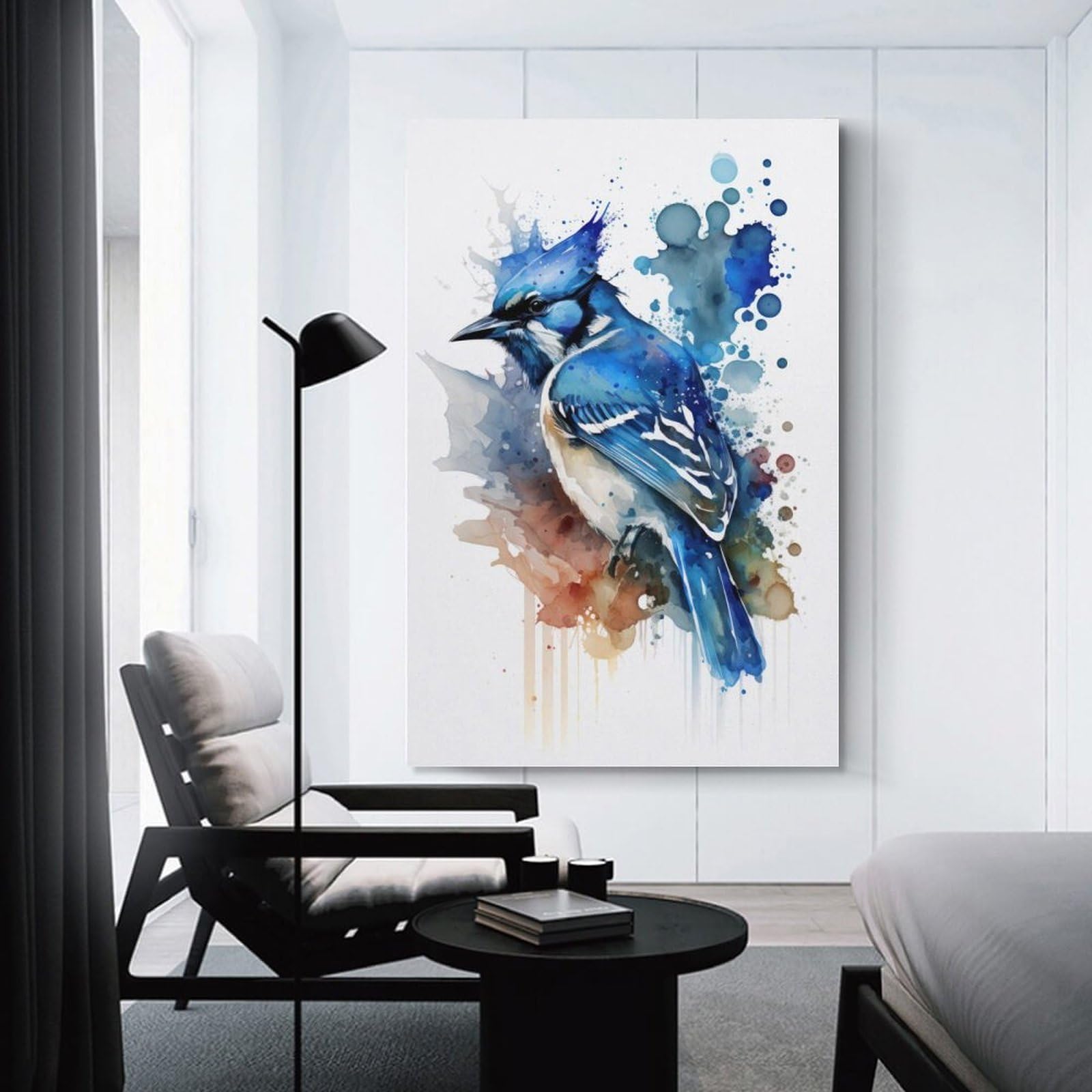 Junmoney Unframe-Style-6 Blue Jay Watercolor Print Decorative Wall Artwork 12X18inch(30X45cm), For Corridors, Hallways Or Apartment Entries, Home Artwork For First Impressions