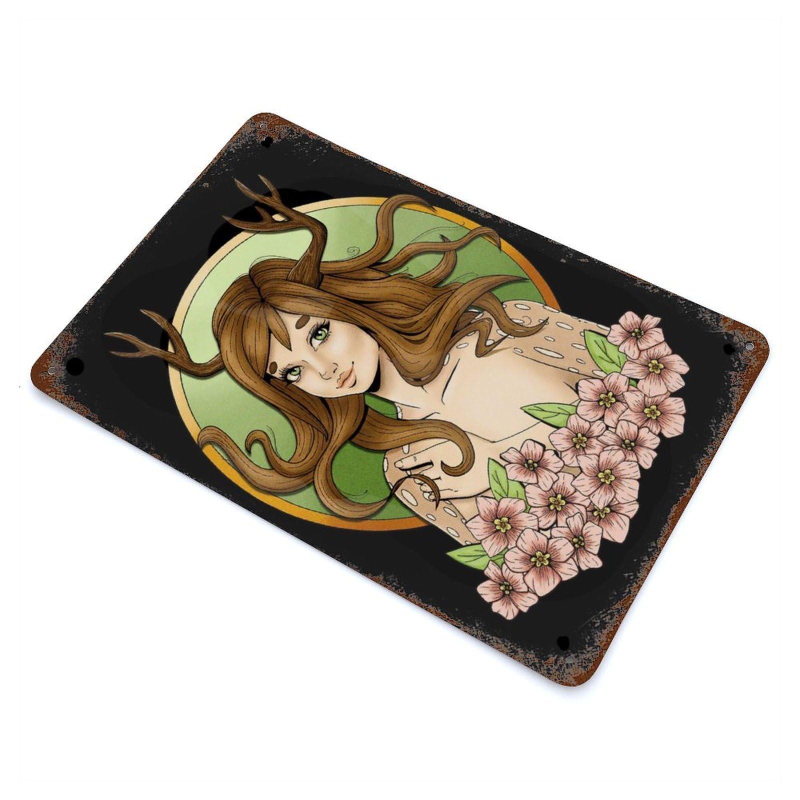 Flower Phlox Reindeer Vintage Rust Metal Sign 11.8"x7.9", Classic Wall Plaque for Basement, Hobby Room And Garage Decor