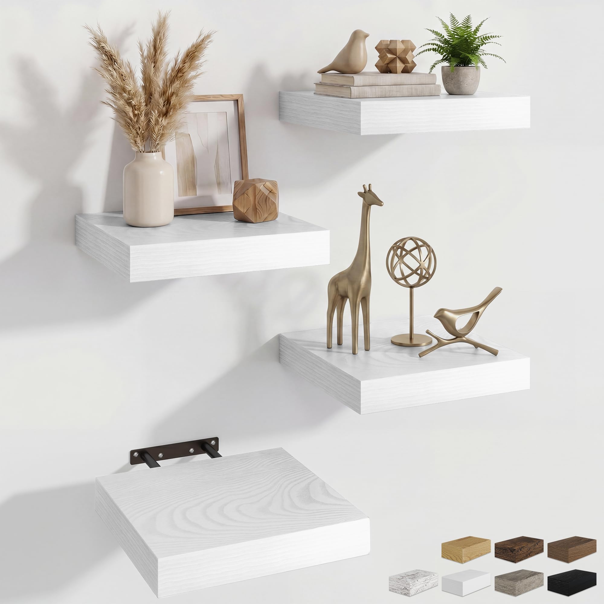 RICHFOCUS 8Inch Square Floating Shelves for Wall 4Pack|White