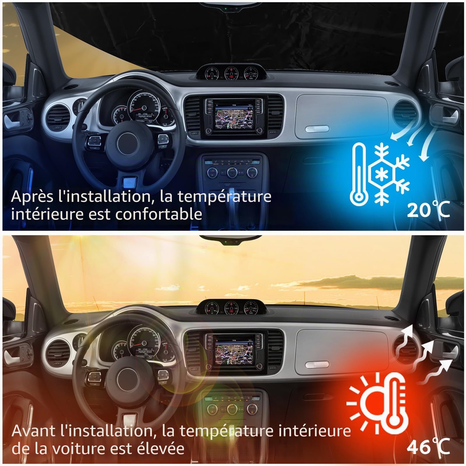 Couverture de Pare-Brise pour VW T4 1995-2004 Protection Solaire UV Gel Glace Couverture Thermique pour VW T4 (VW T4 1995-2004)