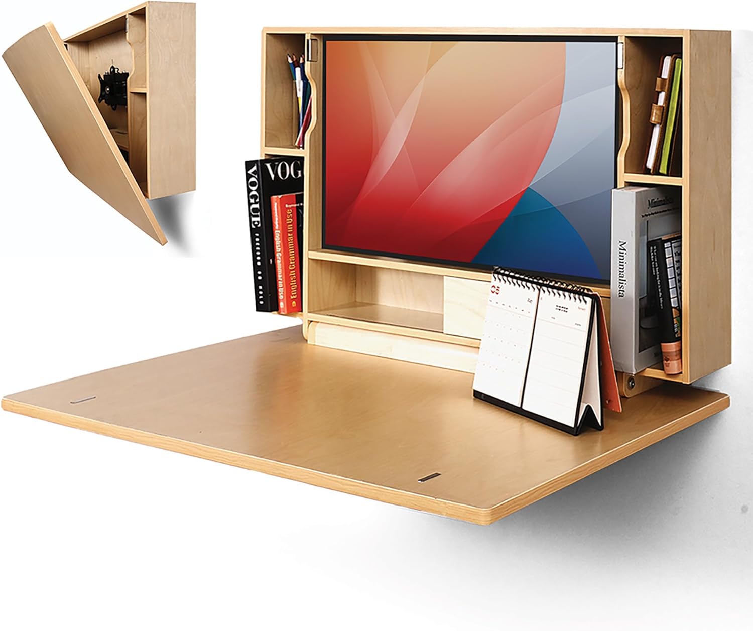 AeroFold 31 Floating Wall Desk with VESA shelf.