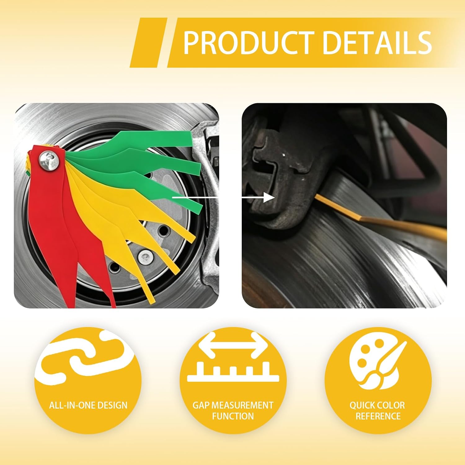 Brake Pad Measuring Tool, Brakes Lining Thickness Gauge, Color Coded Brake Pad Gauge with Metric & SAE Size, Brakes Pad Thickness Gauge Auto Tool for Quickly Measure Disc & Drum Brake Pad