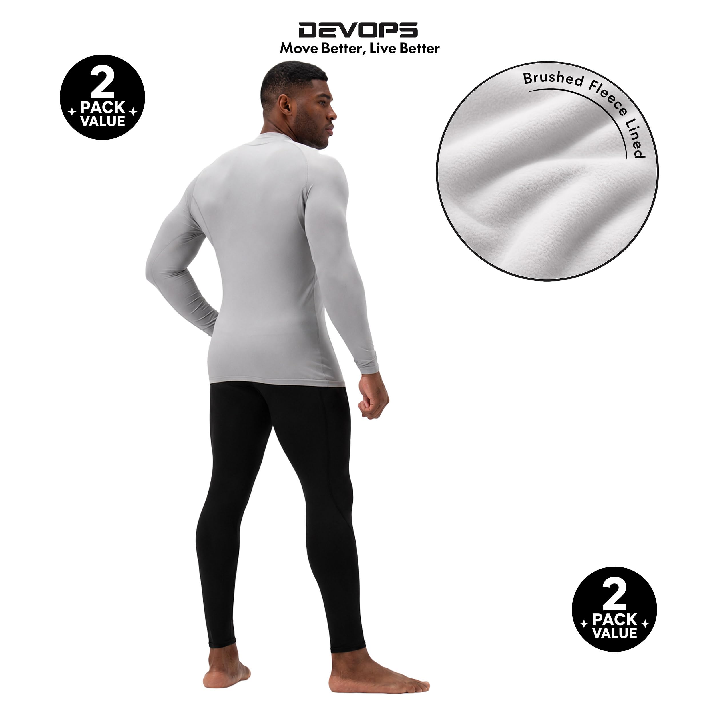 Devops Herren Devops 2 Pack Men's Thermal Mock Neck Long Sleeve Compression Shirts Fleece Lined Base Layer Tops Eng anliegend (2er Pack)