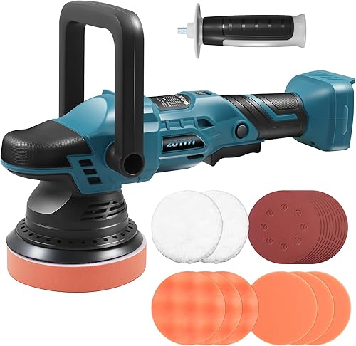 Pulidora inalámbrica de coche para batería Makita de 18 V (no incluida), pulidora orbital de 5 pulgadas, 6 velocidades variables, kit de cera