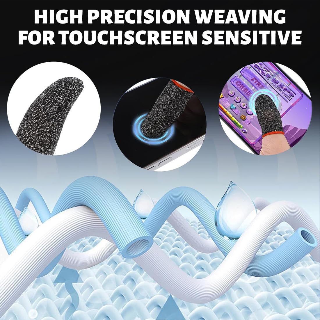 10 Pezzi Mobile Game Finger Sleeve, Fibra d'Argento Risposta Agile Touch Screen Thumb Sleeve, Traspirante Copridito da Gioco Professionale con Antiscivolo e Resistente, Sudore