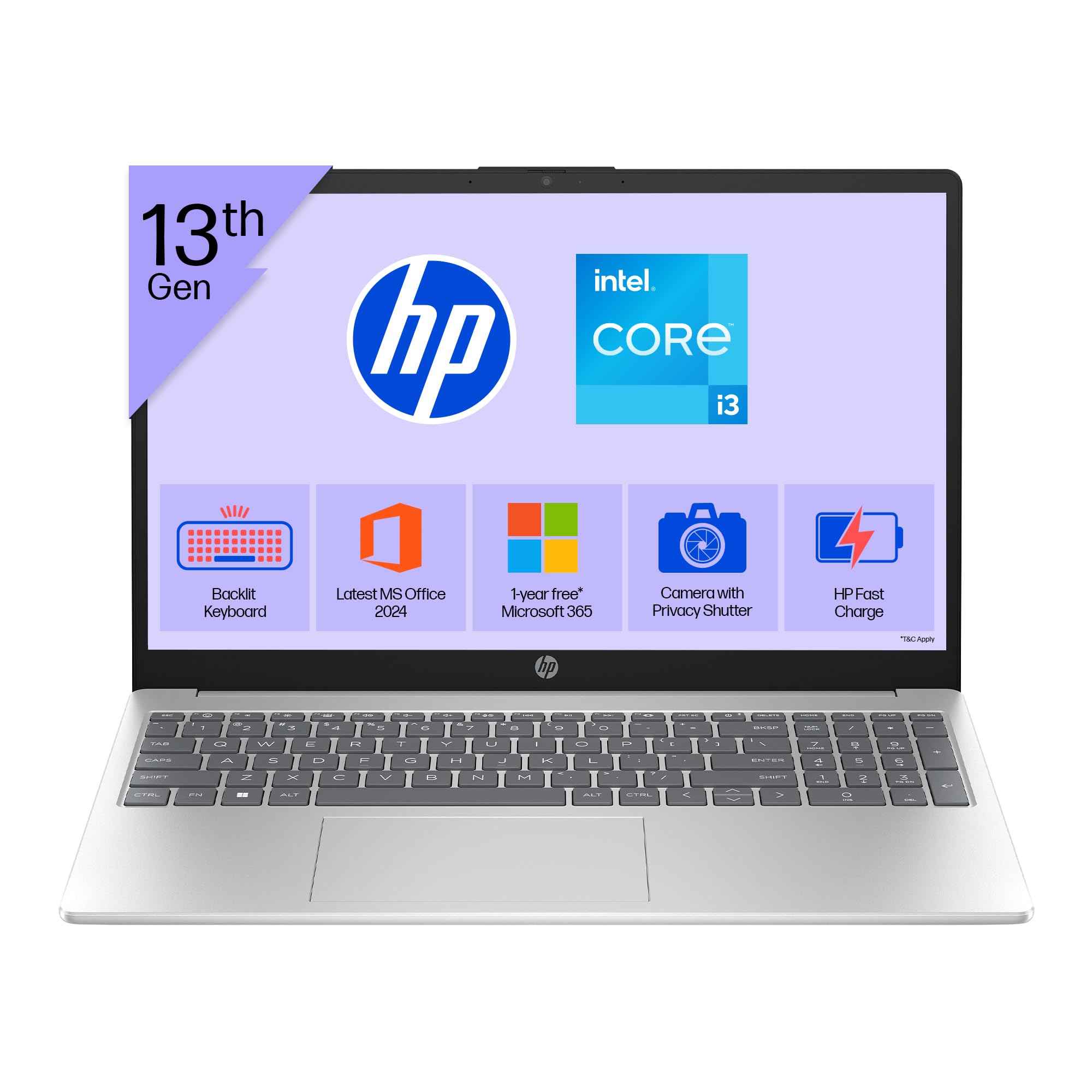 HP 15, 13th Gen Intel Core i3-1315U Laptop (8GB DDR4,512GB SSD) Anti-Glare, Micro-Edge, 15.6''/39.6cm, FHD, Win11,M365,Office24, Silver,1.59kg, FHD Camera w/Privacy Shutter,Backlit, fd0572TU