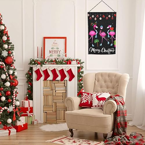 Miniatura 7 de Bandera de jardín tropical de Hawaii con flamenco de Feliz Navidad, fiesta de bienvenida al aire libre, decoración al aire libre, decoración para el