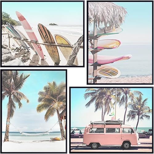 Tropical Palm Trees Beach Art LARGE 11x14 - Coastal Wall Art for Beach house, Lake House, Ocean Home Decor - nautical, Bedroom, Living Room, Office