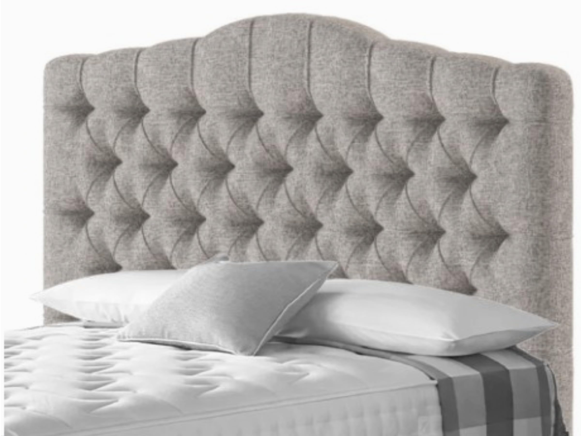Modern Dewsbury Style Fully Upholstered Designer Headboard 26'' 30'' 36'' Tall n Chennile Fabric 3ft 4ft 4ft6 5ft Buttons (Beige, 5ft-76cm Tall)