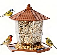 Yieach Squirrel-Proof Hanging Bird Feeder - Large Capacity Hopper for Cardinals, Blue Jays, Cedar Waxwings & Wild Birds - Rust-Proof Outdoor Tree Feeder, Brown