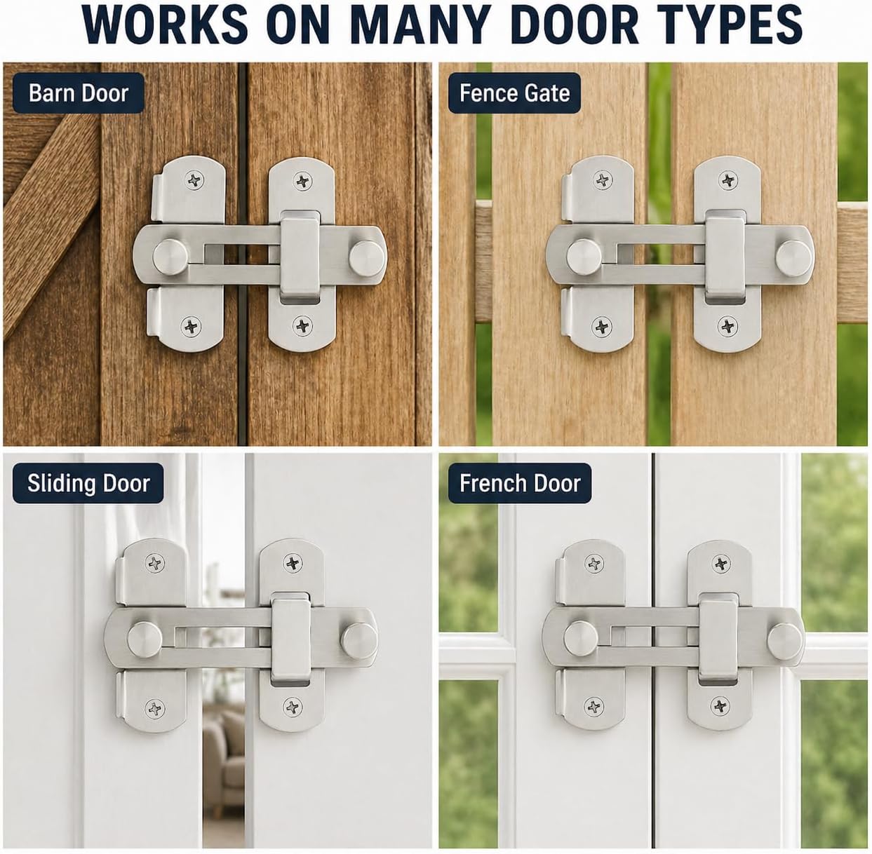 4 inch Flip Latch Gate Latches, Safety Door Lock for Barn Wood Fence Sliding French Doors, Heavy Duty SUS306 Stainless Steel Gate Hardware, Large, Sliver